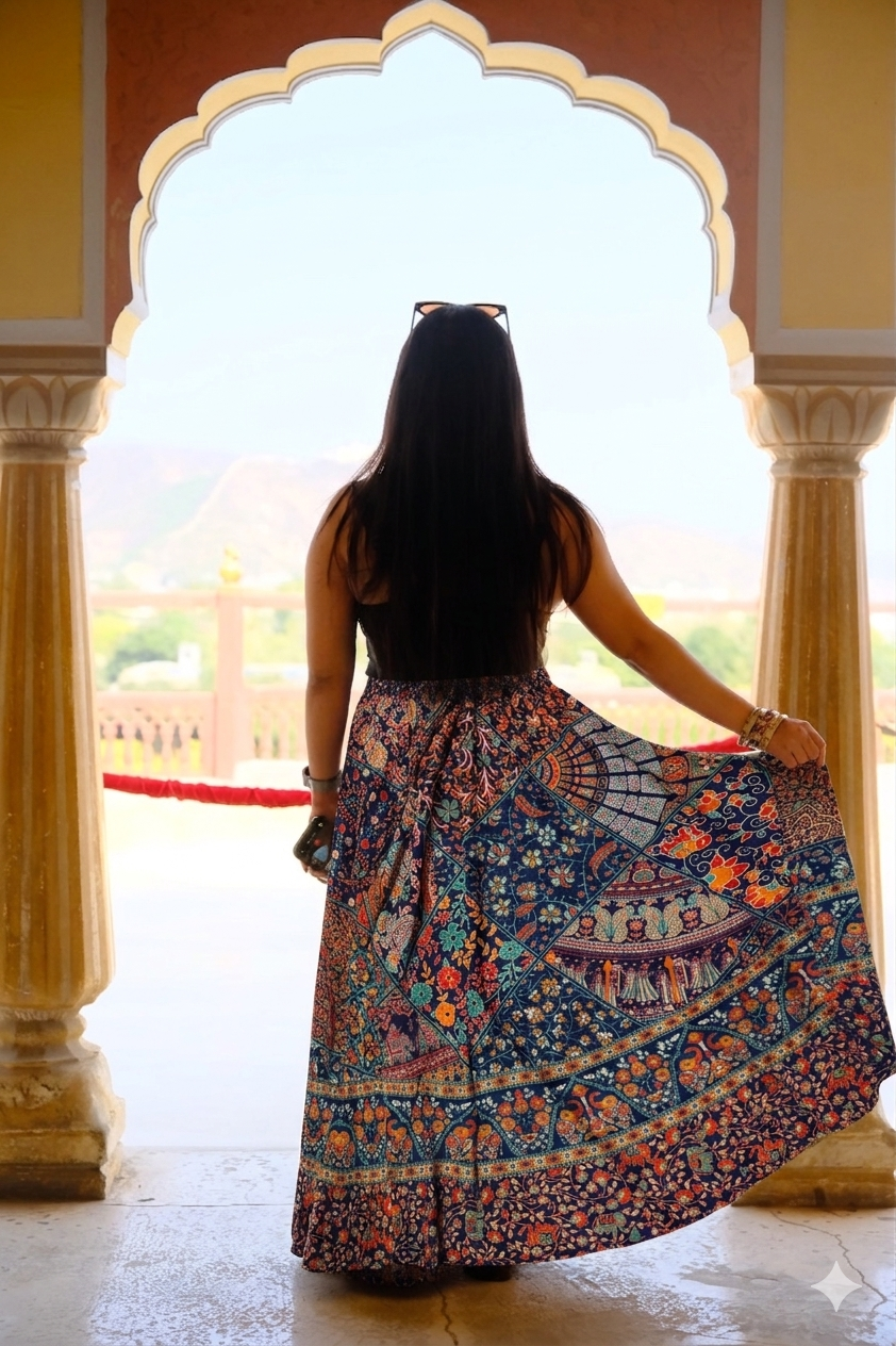 午夜藍曼陀羅拼接長裙  Midnight Blue Mandala Patchwork Skirt
