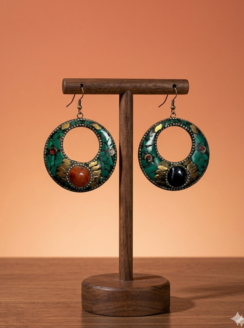 手工復古翠耳環 Handmade Retro Emerald Hoops Earing