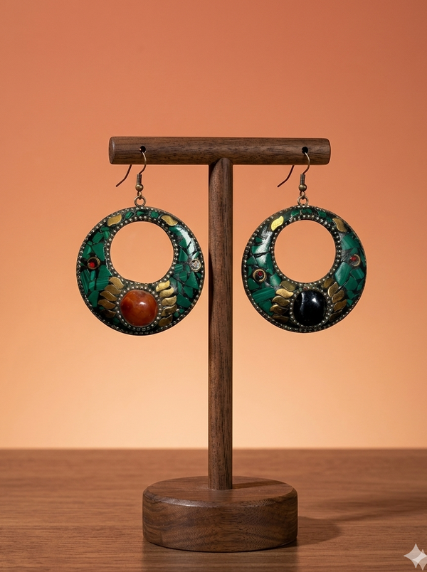 手工復古翠耳環 Handmade Retro Emerald Hoops Earing