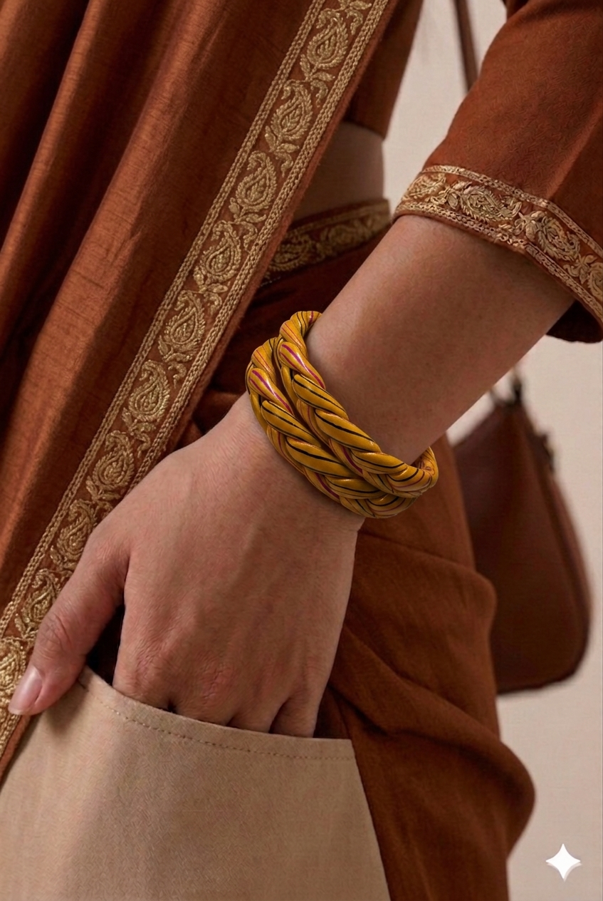 琥珀光澤：手工編織鐲  Amber Luster: Hand-Braided Bangle
