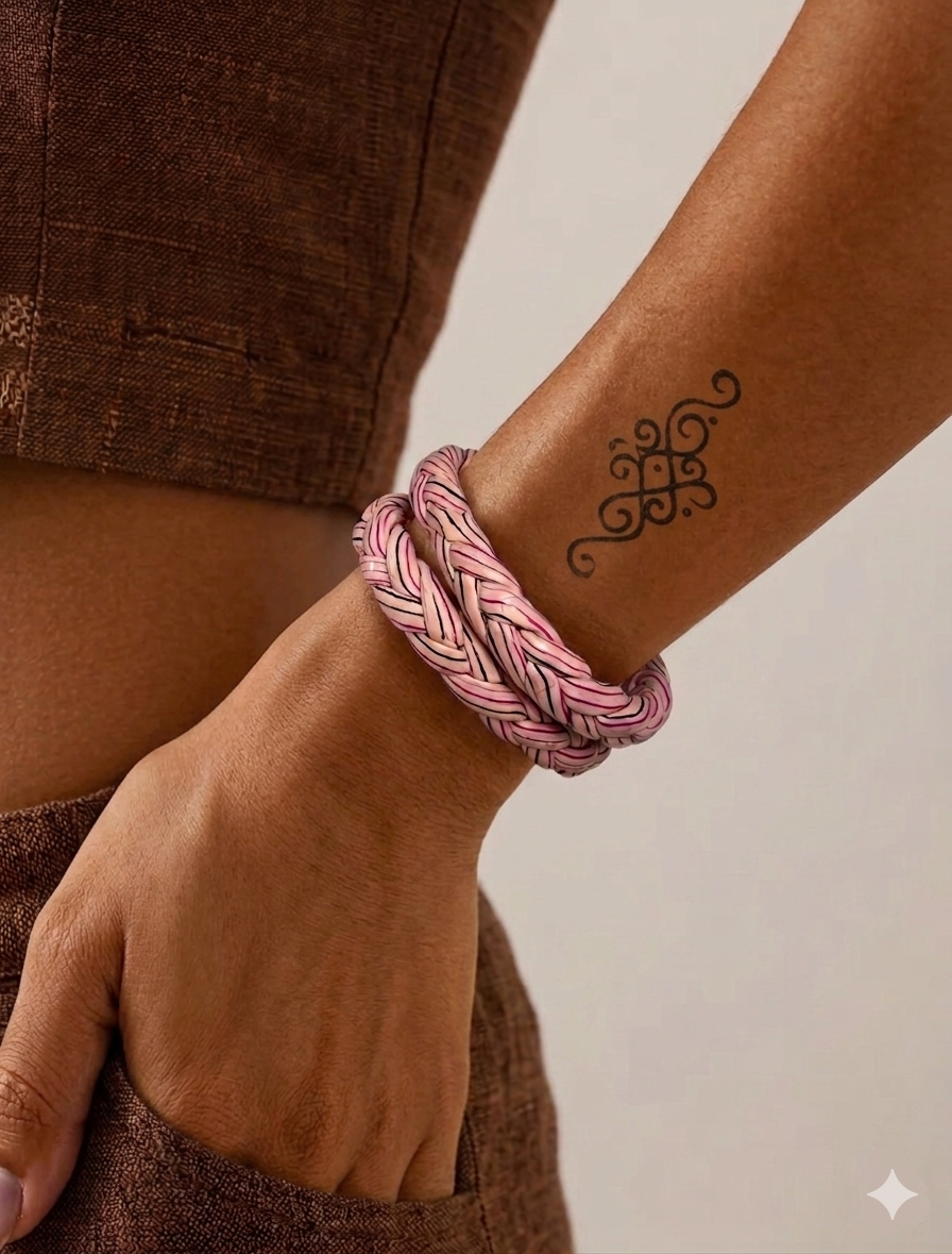 粉墨弦音：手工編織鐲 Pink & Ink Melody: Hand-Braided Bangle