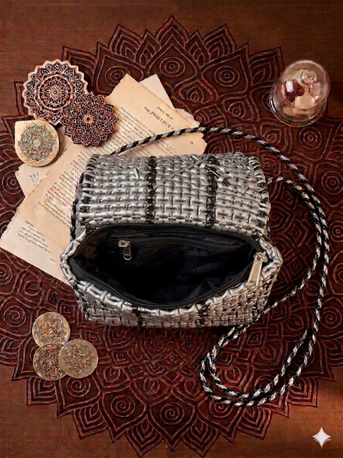 【印度媽媽牌】韌性之美．銀黑編織方包 Moms of India | Resilience Beauty: Woven Box Bag