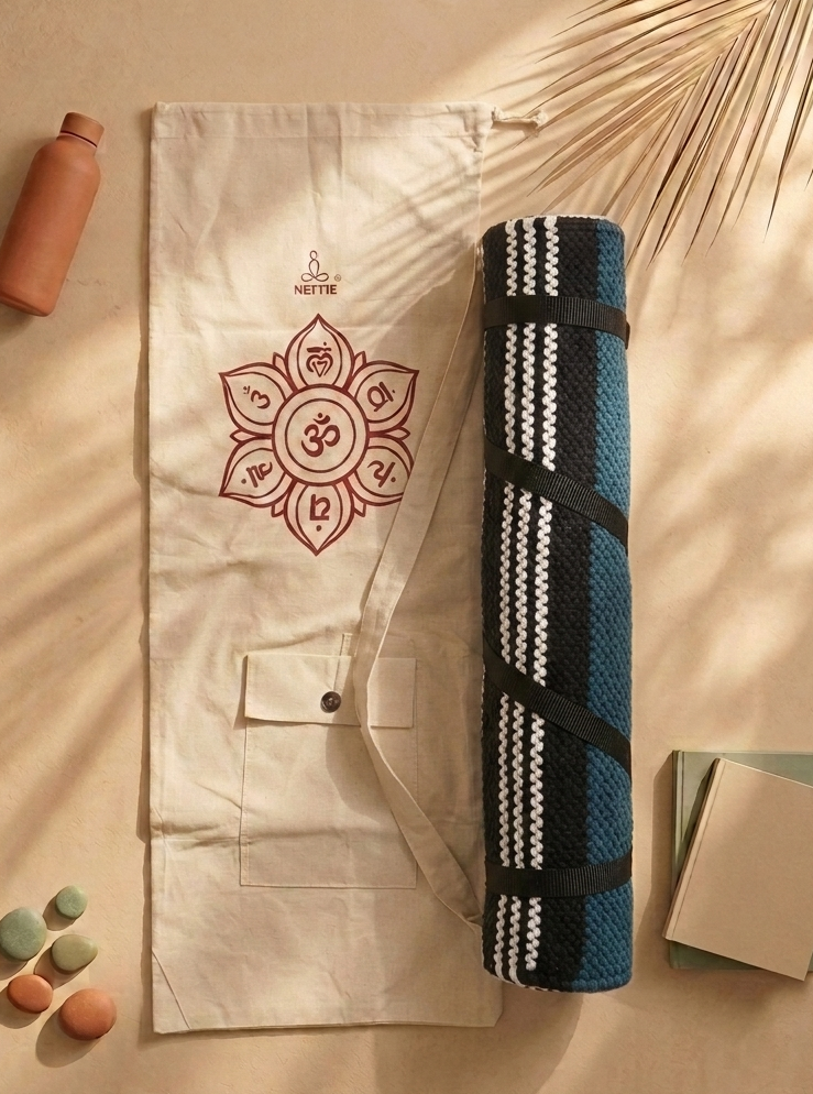【暮藍初櫻】印度手工純棉瑜伽墊 Twilight Blue & Cherry Blossom Handmade Indian Cotton Yoga Mat